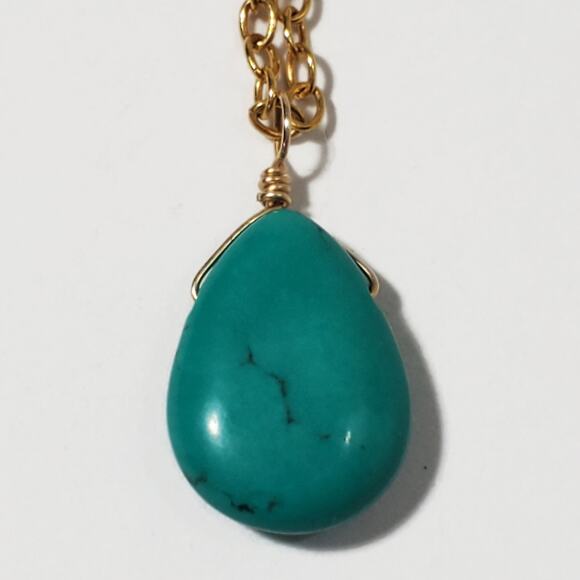Satya Turquoise Teardrop Pendant 18k Gold Plated Necklace 16 in. - Picture 4 of 4